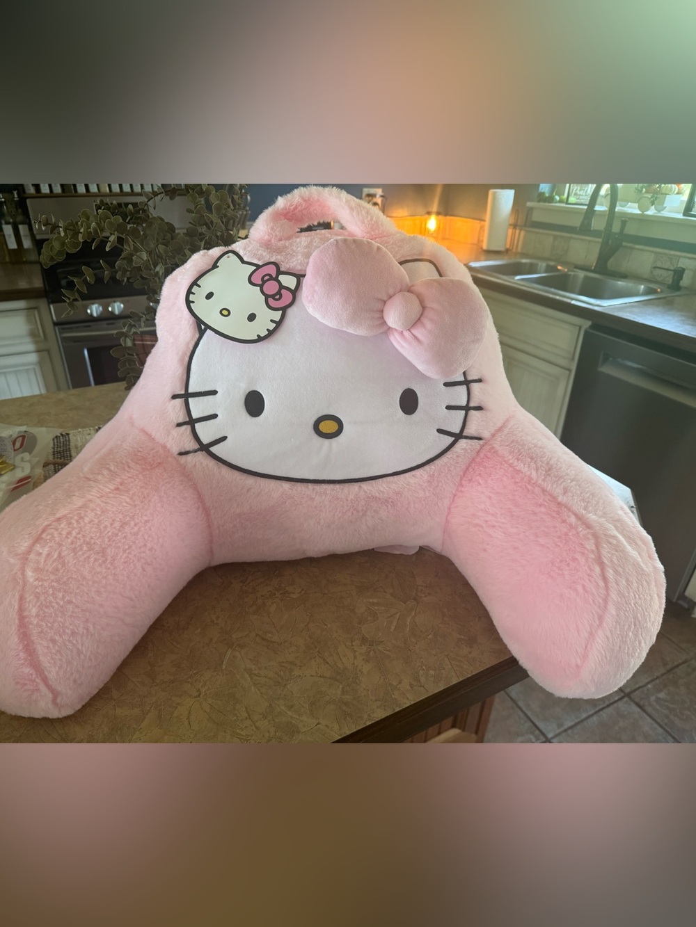 Hello Kitty Plush Reading Pillow in Pink with Bow Accent